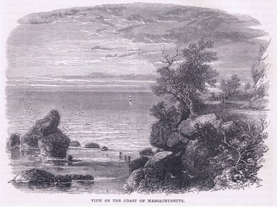Vista de la costa de Massachusetts 1644, ilustración de la Historia de los Estados Unidos de Cassell, publicada por Petter & Galpin c.1890 de American School