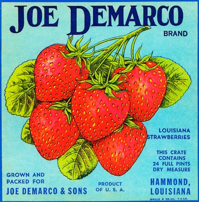Etiqueta de caja de fruta de fresas vintage de American School