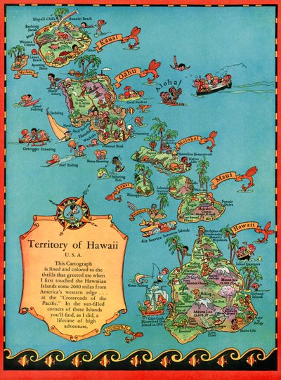 Mapa turístico de época de Hawaii de American School