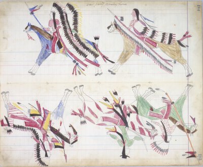 Partida de guerra regresando a casa, ilustración del Black Horse Ledger, 1877-79 de American School