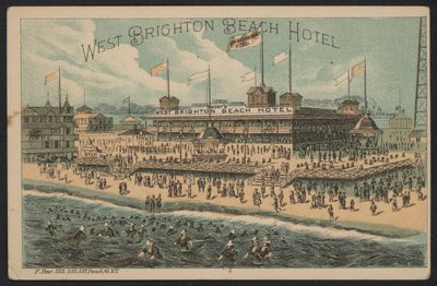 Hotel West Brighton Beach, EE.UU. (grabado coloreado) de American School