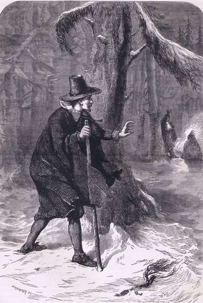 William en el bosque, ilustración de la Historia de los Estados Unidos de Cassell, publicada por Petter & Galpin c.1890 de American School