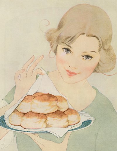 Mujer sirviendo galletas calientes de American School