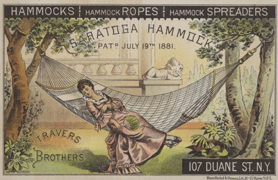 mujer, acostado, en, hamaca, con, chino, abanico, (chromolitho), de American School