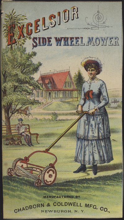 Mujer cortando la hierba (cromolito) de American School