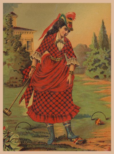 Mujer jugando al croquet (cromolito) de American School