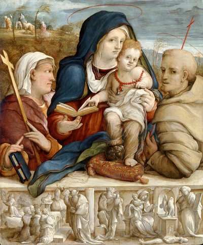 Virgen y Niño entre Santa Elena y San Francisco, c. 1520 de Amico Aspertini