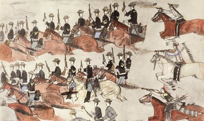 Batalla de Little Bighorn, Montana, EE.UU., 25-26 de junio de 1876 c. 1900 de Amos Bad Heart Buffalo