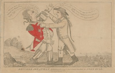 El hermano Jonathan administrando un Cordial Saludable a John Bull de Amos Doolittle