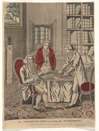 El Hijo Pródigo recibiendo su Patrimonio (Reunió a todos y emprendió su Viaje a un País lejano - San Lucas 15 Cap 13v) de Amos Doolittle