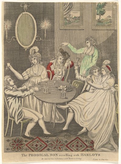El hijo pródigo deleitándose con las rameras (desperdició su sustancia con la vida desenfrenada [sic] - San Lucas 15, capítulo 13v) de Amos Doolittle