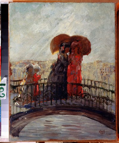 Bajo la lluvia (In the rain). Pintura de Anatoli Afanasyevich Arapov (1876-1949). Óleo sobre lienzo, 36 x 28 cm de Anatoli Afanasyevich Arapov