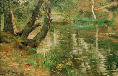 Paisaje fluvial veraniego con árboles de Anatolij Fedorovich Andronov