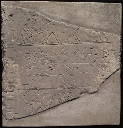 Fragmento de estela que representa el arado, la cosecha y la siega de Ancient Egyptian