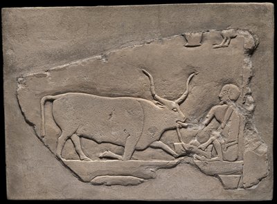 Fragmento de pared de una tumba que representa a un pastor de Ancient Egyptian