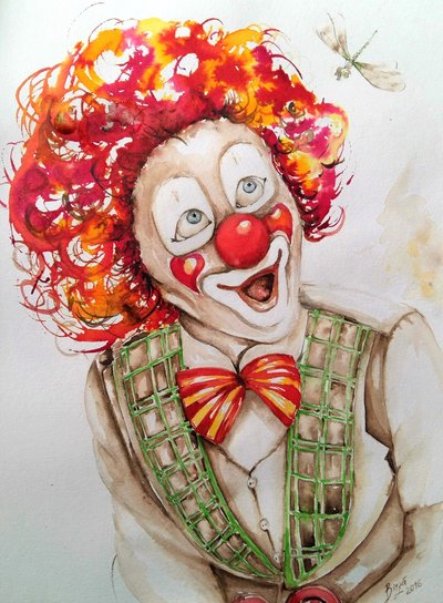 Payaso feliz con una libélula de Anda Bieza