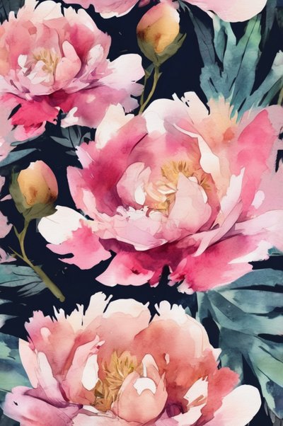 Acuarela de peonías rosas de Anda Bieza