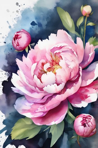 Acuarela de peonía rosa de Anda Bieza