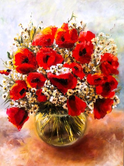 Naturaleza muerta con amapolas de colores vivos de Anda Bieza