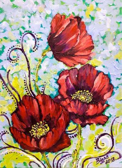 Florecimientos de amapolas de vivos colores de Anda Bieza