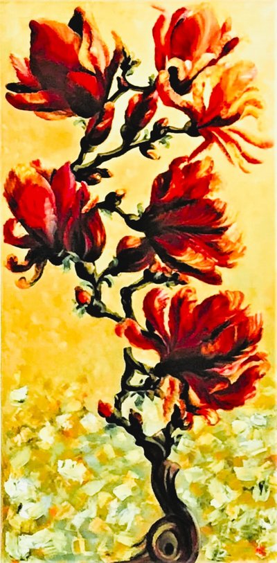 Magnolias de un rojo intenso de Anda Bieza