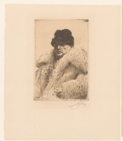 Autorretrato con pieles y gorro de Anders Leonard Zorn (signed by artist)
