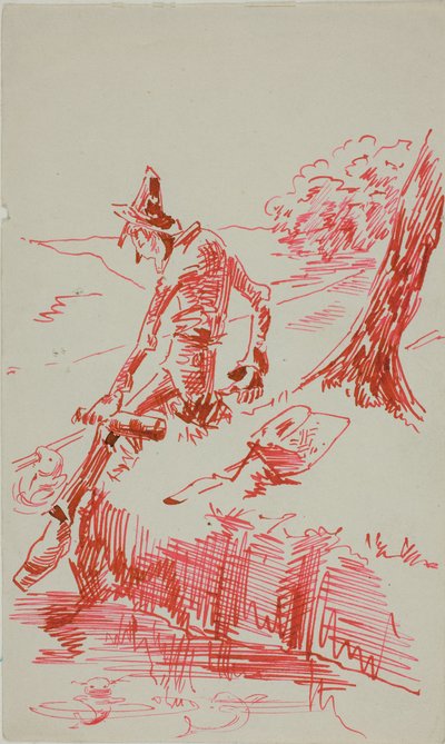 Hombre pescando y sosteniendo una botella de Anders Zorn