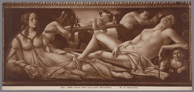 Reproducción fotográfica del cuadro Venus y Marte de Sandro Botticelli Londra, Botticelli, Marte, Venere e Satiri, National Gallery (título sobre el objeto) de Anderson (firma)