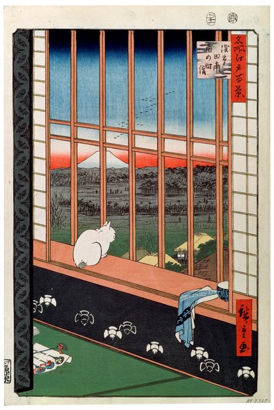 Un Gato Sentado en el Asiento de la Ventana, siglo XIX de Ando Hiroshige