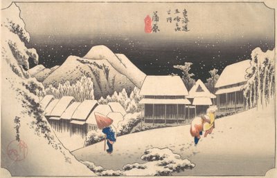 Una noche nevada en la estación de Kambara de Ando Hiroshige