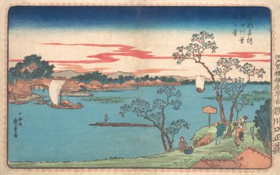 Vista de los cerezos en hoja a lo largo del río Sumida de Ando Hiroshige