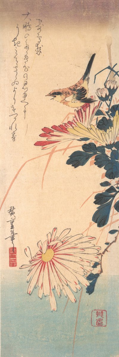 Un Chochín y Crisantemos de Ando Hiroshige