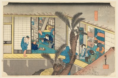Akasaka, Interior de una posada, en Las Cincuenta y Tres Estaciones del Camino Tokaido (Tokaido Gojusan Tsugi-no Uchi) de Ando Hiroshige