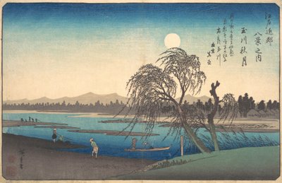 Luna de Otoño en el Río Tama, ca. 1838 de Ando Hiroshige