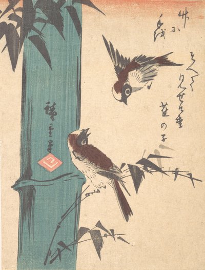 Bambú y Gorriones, ca. 1840 de Ando Hiroshige