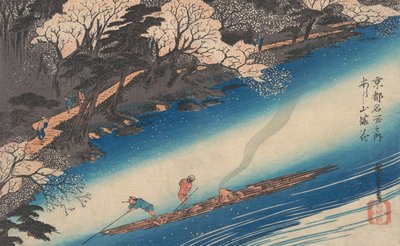 Cerezos en flor en Arashiyama, de la serie Lugares famosos de Kioto, ca. 1834 de Ando Hiroshige