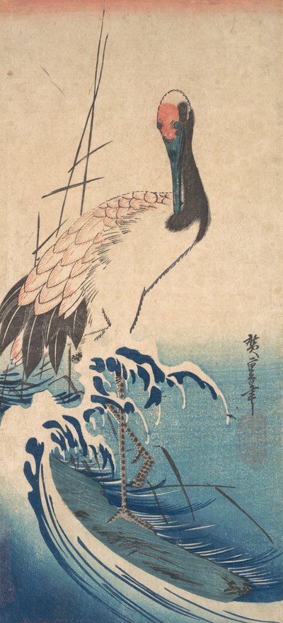 Grulla y oleaje, ca. 1833 de Ando Hiroshige