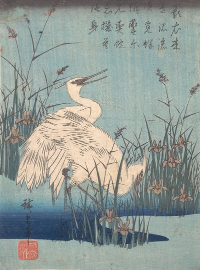 Garza en Iris y Pastos de Ando Hiroshige
