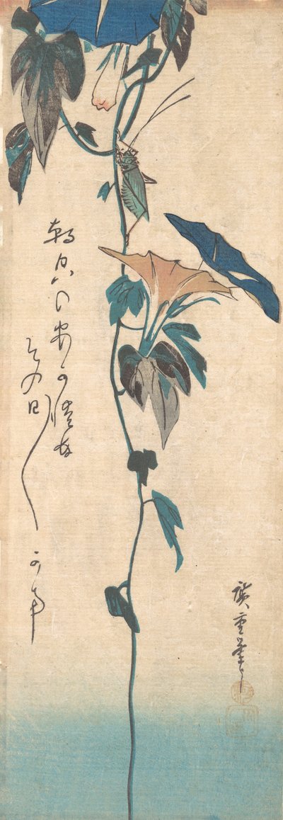 Saltamontes y vid de gloria de la mañana, ca. 1835 de Ando Hiroshige