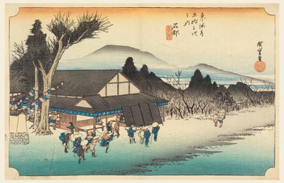 Ishibe (Megawa Sato), en Las cincuenta y tres estaciones del camino Tokaido (Tokaido Gojusan Tsugi-no Uchi) de Ando Hiroshige