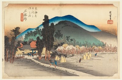 Templo Ishiyakushi, en Las Cincuenta y Tres Estaciones del Camino Tokaido (Tokaido Gojusan Tsugi-no Uchi) de Ando Hiroshige