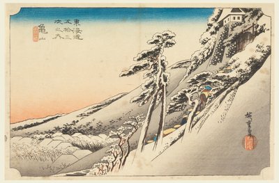 Kameyama, escena de nieve, en Las cincuenta y tres estaciones del camino Tokaido de Ando Hiroshige