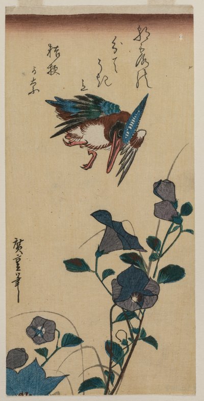 Martín pescador y campanillas chinas, principios o mediados de la década de 1830 de Ando Hiroshige