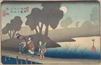 Noche de luna en Miyanokoshi, de Las Sesenta y Nueve Estaciones del Kisokaido, ca. 1838 de Ando Hiroshige
