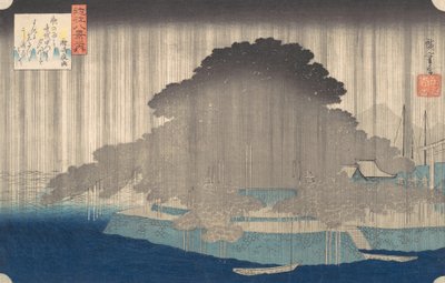 Lluvia Nocturna en Karasaki, de la serie Ocho Vistas de O-mi de Ando Hiroshige