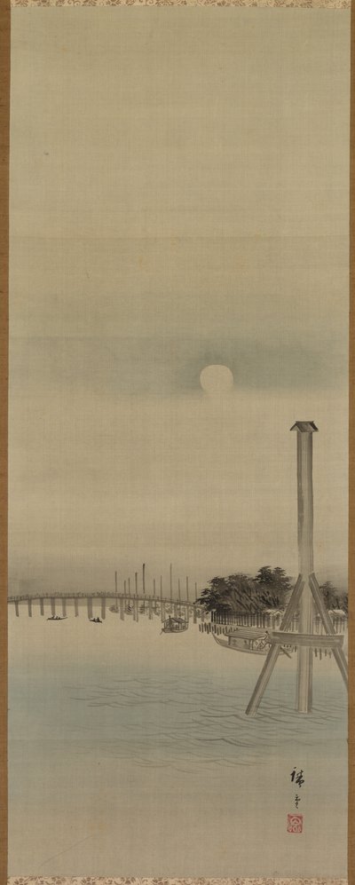 Escena nocturna en el río Sumida, 1800s de Ando Hiroshige