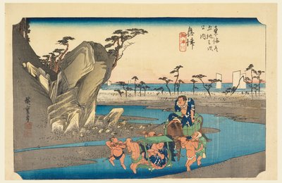 Río Okitsu, en Las cincuenta y tres estaciones del camino Tokaido (Tokaido Gojusan Tsugi-no Uchi) de Ando Hiroshige