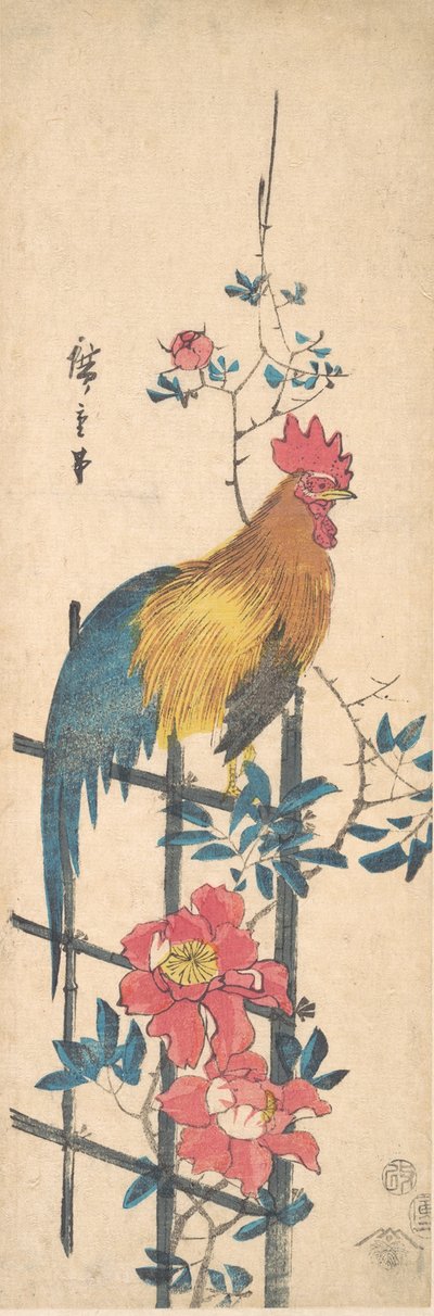 Peonía y Gallo, 1854 de Ando Hiroshige
