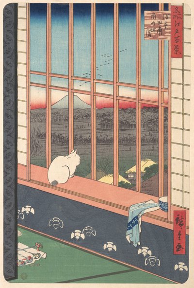 Fiesteros regresando del festival Tori no Machi en Asakusa, de la serie Cien..., 1857 de Ando Hiroshige