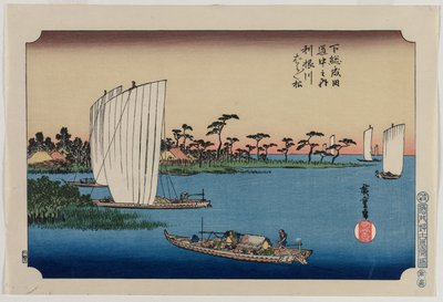 Pinos dispersos junto al río Tone..., publicado en 1919 de Ando Hiroshige